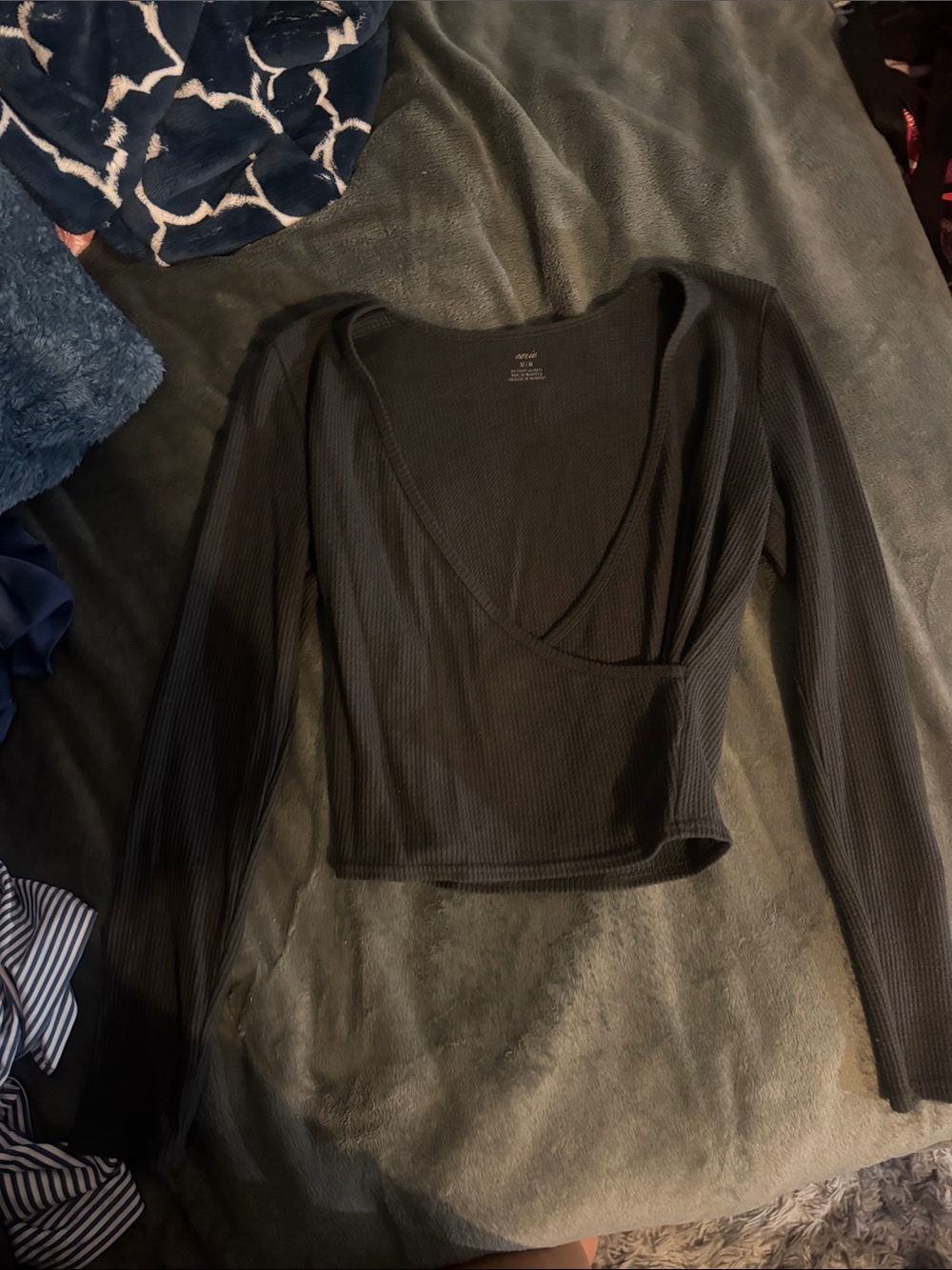 Aerie Ribbed Long-Sleeve Deep V-Neck Crossover Long Sleeve